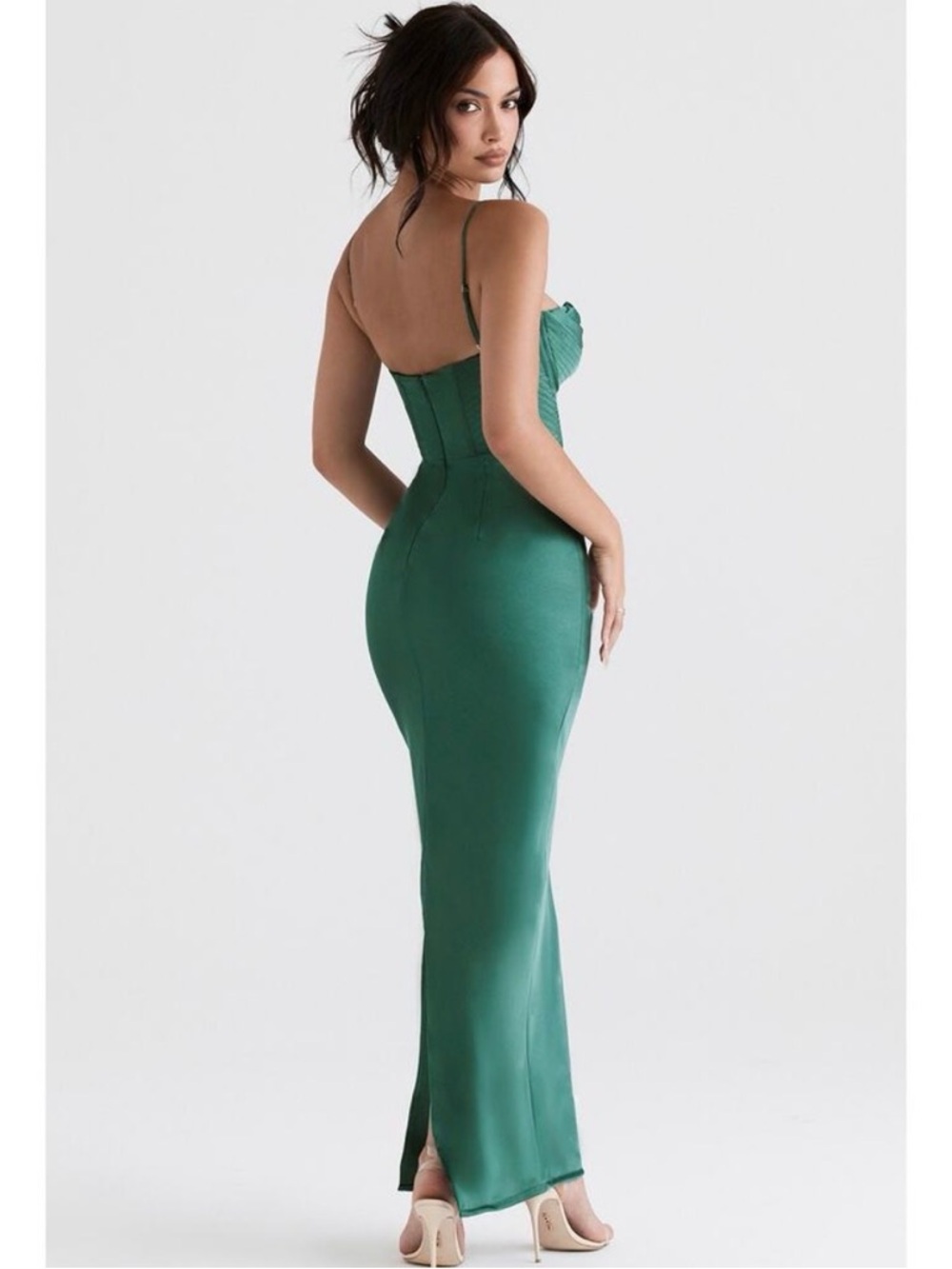 NWOT House of CB Emerald Satin Corset Maxi Dress - Picture 3 of 6